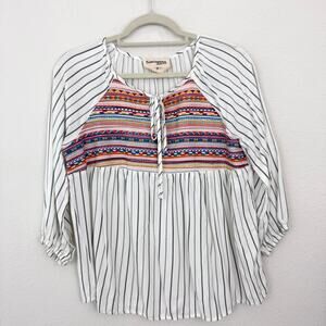 Savanna Jane Womens Blouse Top Size M Boho Embroidered Flowy Festival Stripe